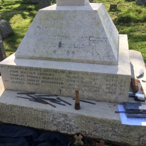 Work on the War Memorial Lettering and tools